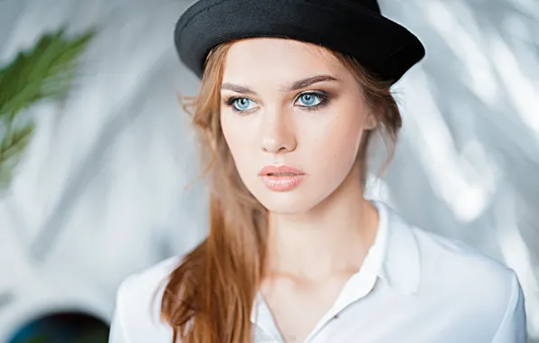 Picture look, girl, face, background, portrait, hat, Pavel Ermakov