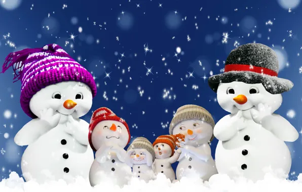 Picture Smile, Christmas, New year, Snowmen