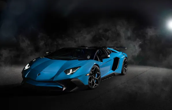 Picture Lamborghini, Blue, Smoke, Aventador, Cabrio, VAG