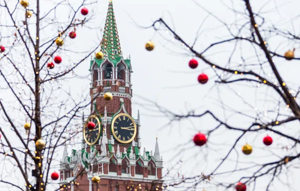 Picture winter, decoration, city, the city, balls, New Year, Christmas, Moscow, The Kremlin, christmas, Russia, balls, …