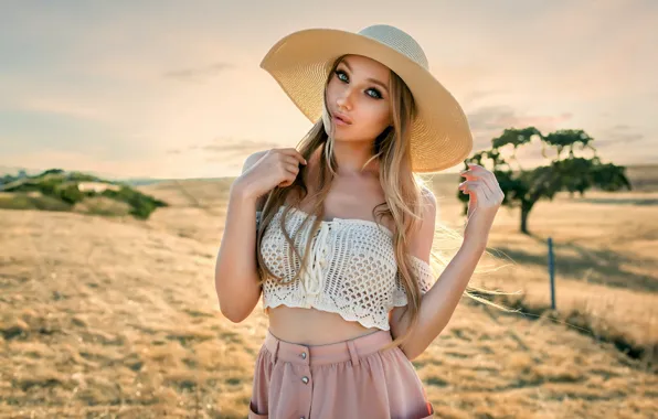 Picture look, the sun, nature, pose, model, skirt, portrait, hat, makeup, hairstyle, blonde, topic, beauty, is, …