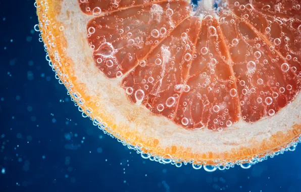 Picture water, macro, bubbles, slice, grapefruit