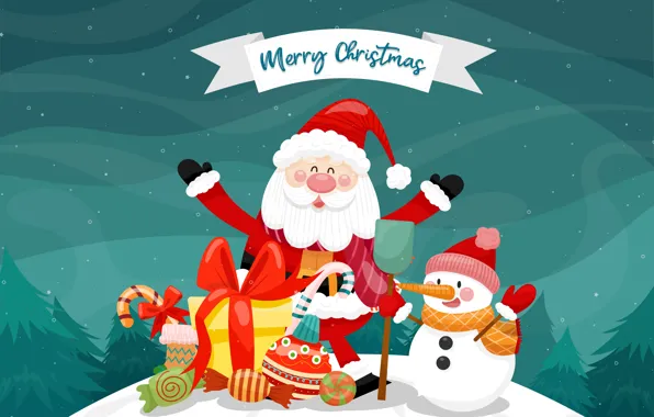 Picture Smile, Christmas, New year, Santa Claus, Merry Christmas, Snowman