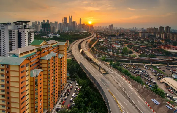Picture road, sunset, the city, Malaysia, Kuala Lumpur