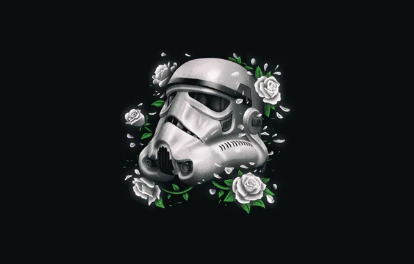 Picture Flowers, Minimalism, Star Wars, Helmet, Background, Roses, Art, Stormtrooper, Empire, Imperial Stormtrooper, by Vincenttrinidad, Vincenttrinidad, …