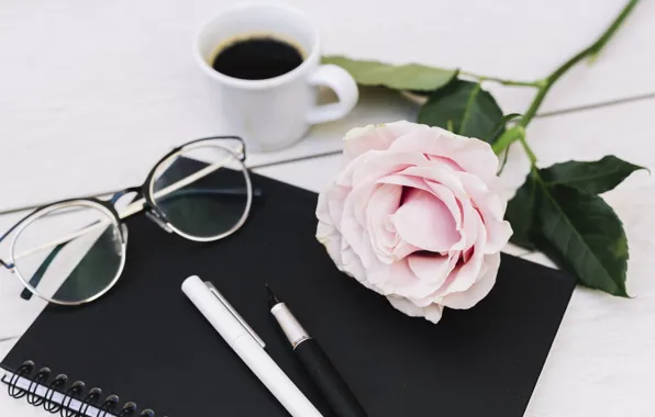 Picture rose, coffee, handle, Notepad