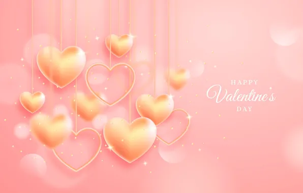 Picture love, romance, heart, hearts, golden, love, happy, pink, romantic, hearts, postcard, 14 Feb, Valentine's Day, …