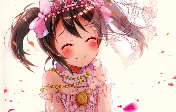 Picture smile, Ruski, Diadema, rose petals, two tails, pink dress, Love Live! School Idol Project, tears …