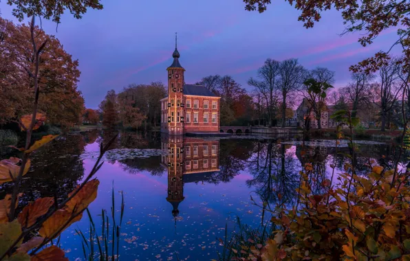 Picture autumn, trees, pond, Park, castle, Netherlands, pond, Netherlands, Breda, Nonsense, Castle Bouvigne, Castle Bovin