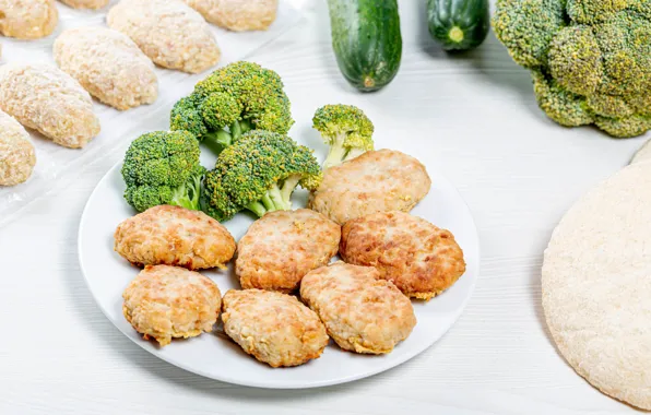 Picture plate, cabbage, broccoli, burgers