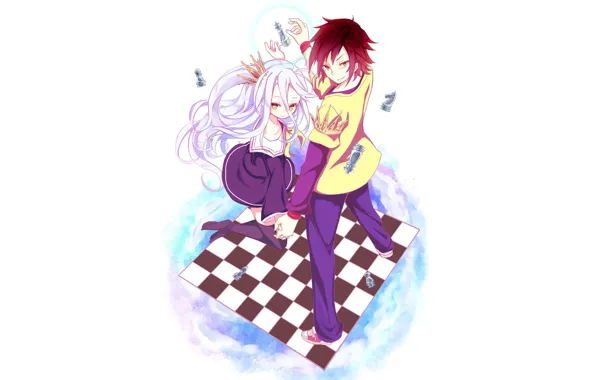 Picture anime, art, girl, white background, guy, two, No Game No Life, No game no life