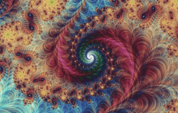 Picture purple, orange, blue, abstraction, green, pink, pattern, spiral, fractal, ornament, математическая вселенная