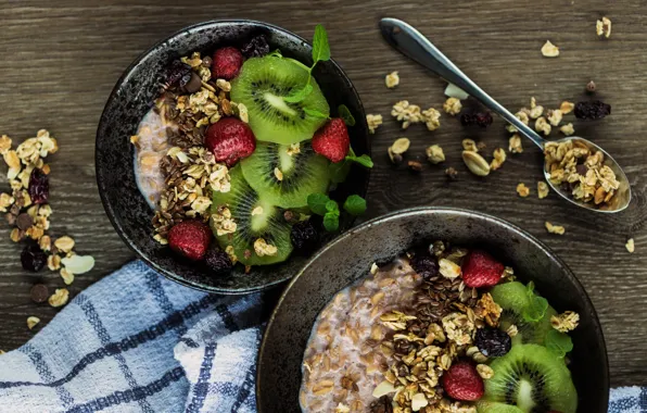 Picture berries, Breakfast, kiwi, granola