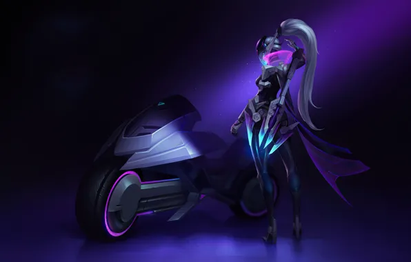 Picture girl, motorcycle, League Of Legends, Vayne