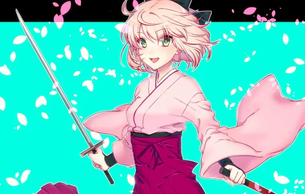 Picture girl, sword, petals, Sakura Know, Fate / Grand Order