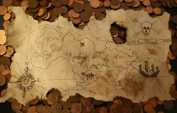 Picture map, money, coins
