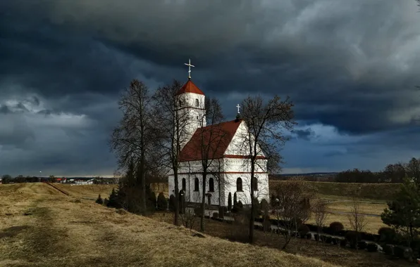 Picture the sky, clouds, spring, hill, Church