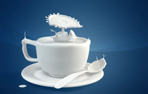 Picture splash, milk, spoon, Cup, saucer
