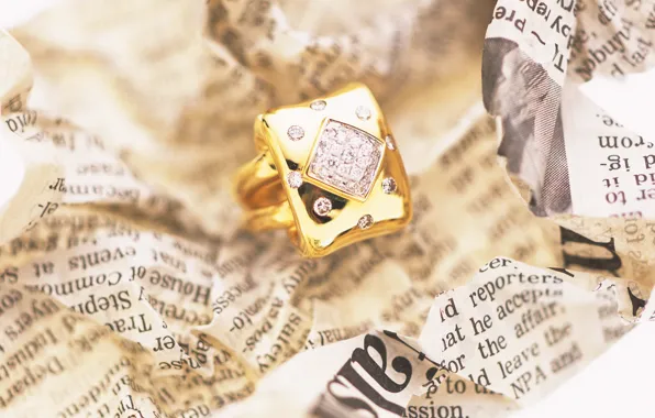 Picture macro, gold, stone, ring, newspaper, decoration