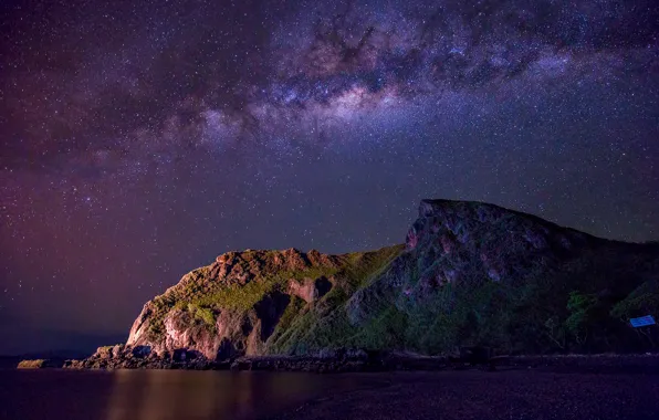 Picture sea, night, rock, stars, The Milky Way