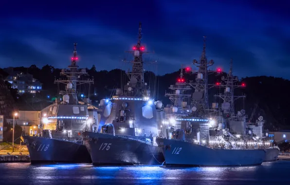 Picture night, lights, Japan, destroyers