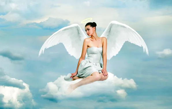 Picture Clouds, Girl, Angel, Wings, Halo, Фотомонтаж