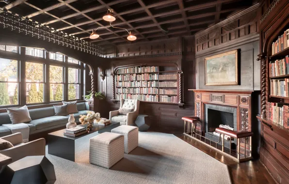 Picture design, style, interior, fireplace, library, San Francisco, living room, Vallejo St