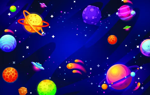 Picture space, stars, figure, graphics, planet