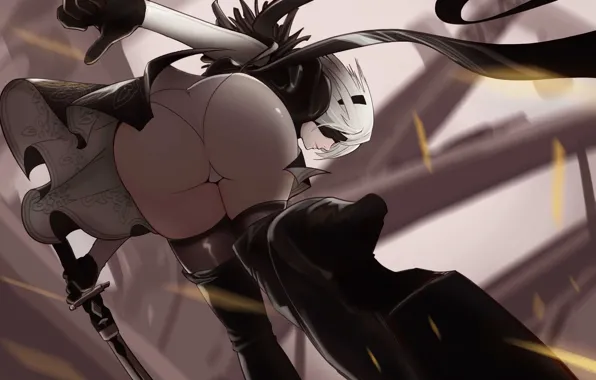 Picture Girl, Ass, Figure, Sword, Android, Buttocks, Art, Nier, Illustration, Characters, Automata, Game Art, NieR, NieR: …