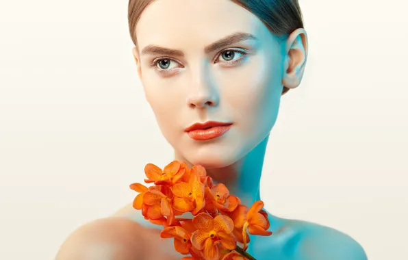 Picture look, girl, flowers, portrait, Orchid, Oleg Gekman