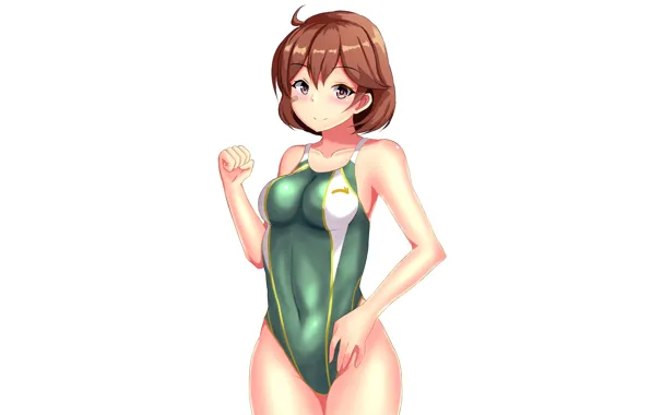 Picture girl, sexy, brown hair, boobs, anime, beautiful, short hair, pretty, swimsuit, breasts, attractive, handsome, yellow …