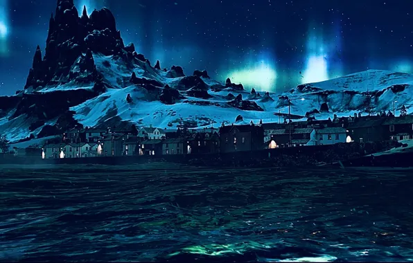 Picture HDR, House, Sky, Stars, Winter, Mountain, Snow, Game, Ocean, Docks, Cold, UHD, Xbox One X, …