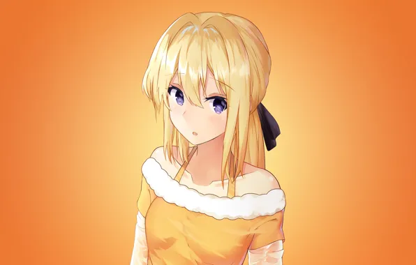 Picture yellow background, anime, blonde hair, beautiful girl, Violet Evergarden