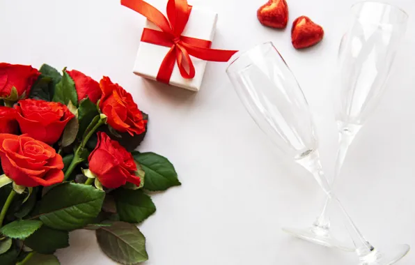 Picture gift, roses, glasses, hearts, Valentine's day, Olena Rudo