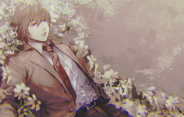 Picture flowers, guy, Death Note, Light Yagami