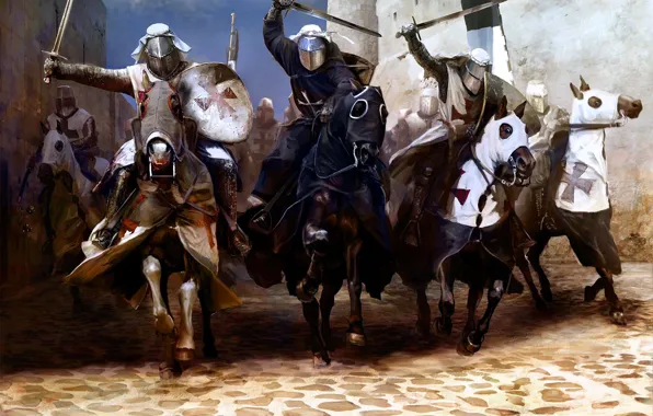 Picture Armor, Picture, Horse, Knights, Swords, Mariusz Mixed, 1291, Осада Акры, Мариуш Козик, Польский художник иллюстратор