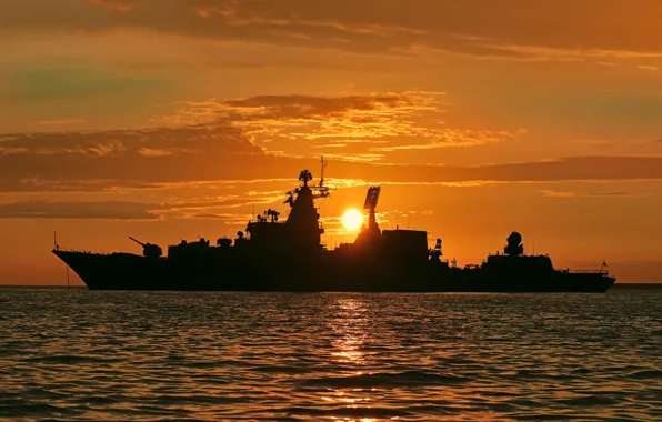 Picture sunset, cruiser, RAID, Marshal Ustinov
