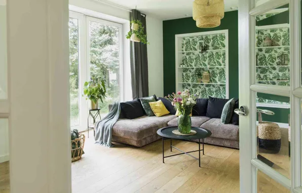 Picture flowers, design, room, interior, sofa, green, living room
