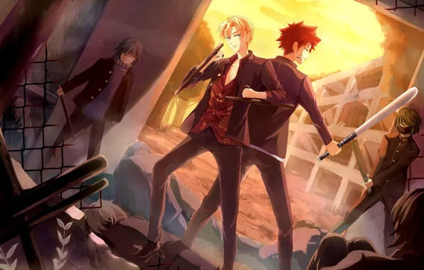Picture sunset, the evening, the bandits, guys, bit, In the search for the divine recipe, Shokugeki …