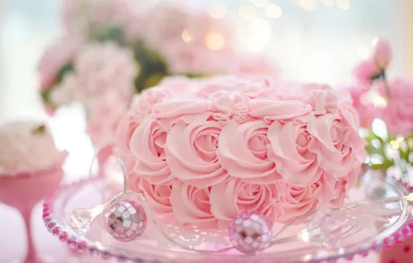 Picture pink, ball, cake, garland, cake, cream, pink, sweet, sweet, cream, garland
