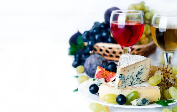 Picture wine, cheese, glasses, grapes, Myfoodie