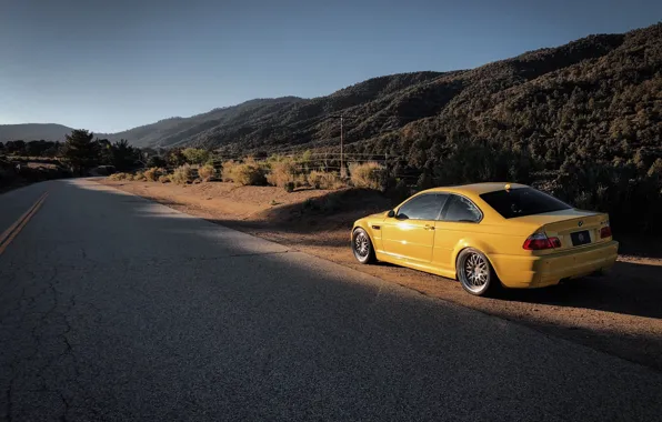 Picture BMW, Yellow, Shadow, E46, Road, Rear View, M3
