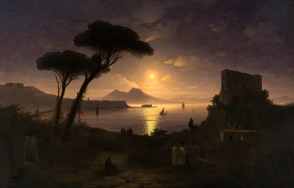 Picture landscape, picture, Ivan Aivazovsky, 1842, Neapolitan Bay in Lunar Night