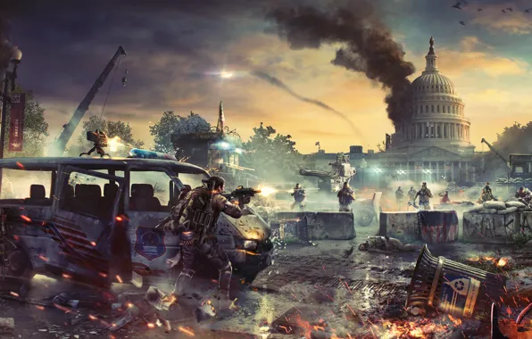 Picture war, soldiers, devastation, the bandits, Washington, the white house, turret, agents, Tom Clancy's The Division …