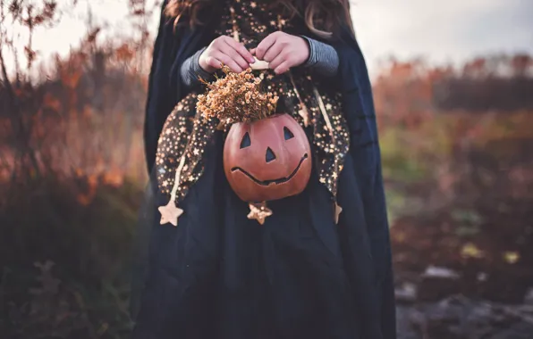 Picture autumn, girl, Halloween, witch, Jack