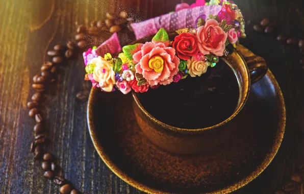Picture decoration, flowers, coffee, grain, Cup, drink, bezel