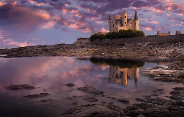 Picture landscape, stones, castle, the ocean, shore, France, Brittany, Turbo, Сhateau de Тurpault