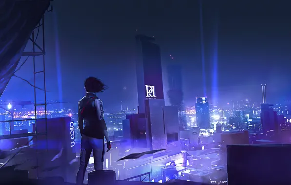 Picture girl, night, the city, Mirror's Edge Catalyst