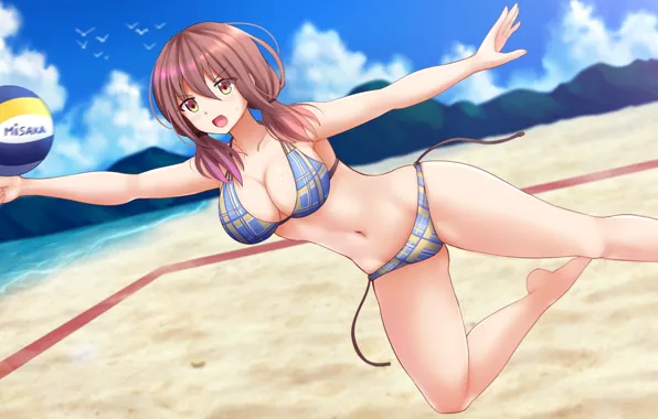 Picture Beach, Girl, The game, The ball, Art, Volleyball, harukana receive