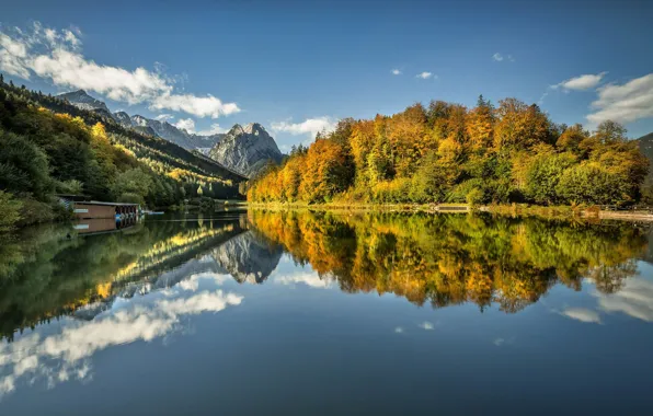 Picture autumn, forest, mountains, lake, reflection, Germany, Bayern